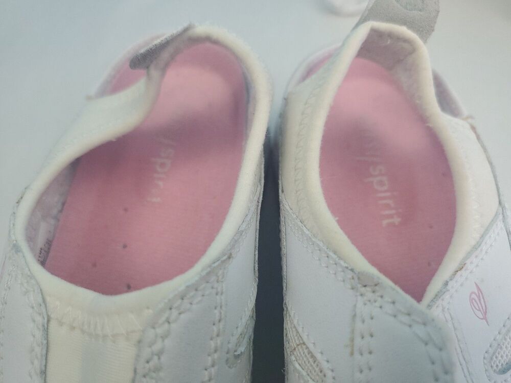Easy Spirit Sz 7 White Leather Slip On Walking Shoes Sneaker Mules Pink Accents - Picture 12 of 12